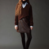 Faux Leather Mini Skirt - Brown
