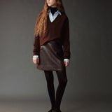 Faux Leather Mini Skirt - Brown