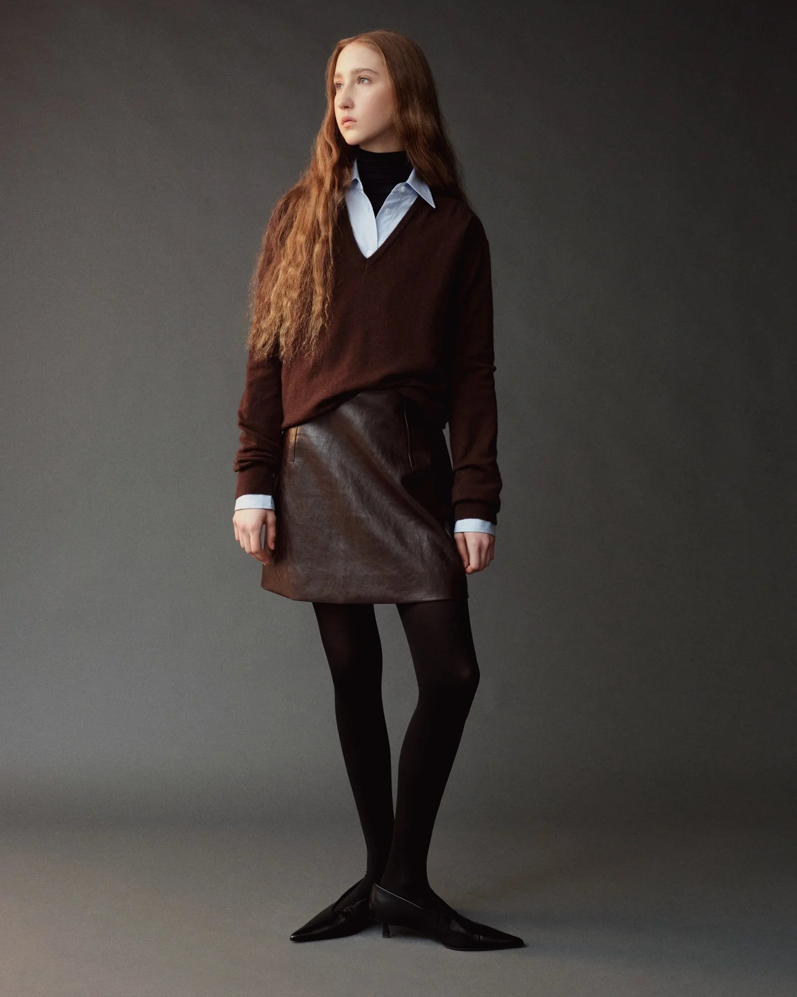 Faux Leather Mini Skirt - Brown