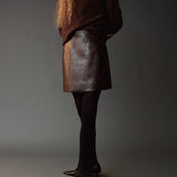 Faux Leather Mini Skirt - Brown