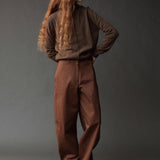 Cotton Barrel Leg Pants - Brown