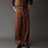 Cotton Barrel Leg Pants - Brown
