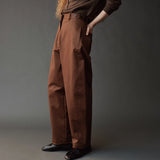 Cotton Barrel Leg Pants - Brown