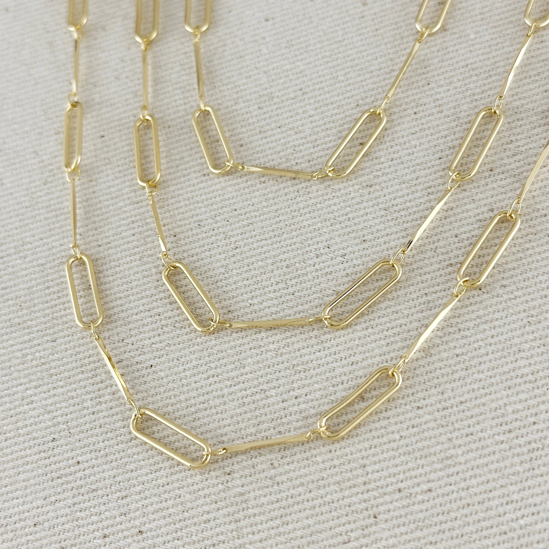 Paperclip & Straw Chain Necklace - Gold
