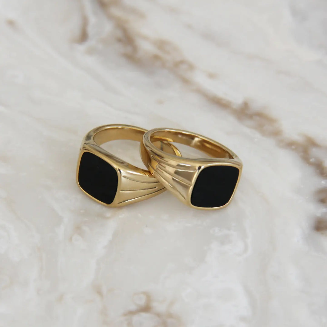 Black Signet Ring - Gold