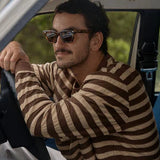 Textured Stripe Tee Shirt - Brown