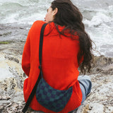 Small Nylon Crescent Bag - Navy Green Check