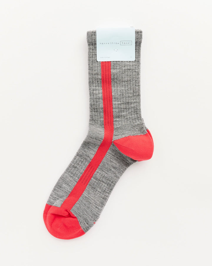 Tuxedo Stripe Wool Sporty Crew Socks - Red