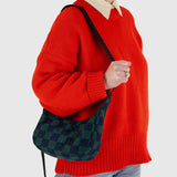 Small Nylon Crescent Bag - Navy Green Check