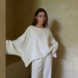 Robyn Waffled Cotton Top - Natural