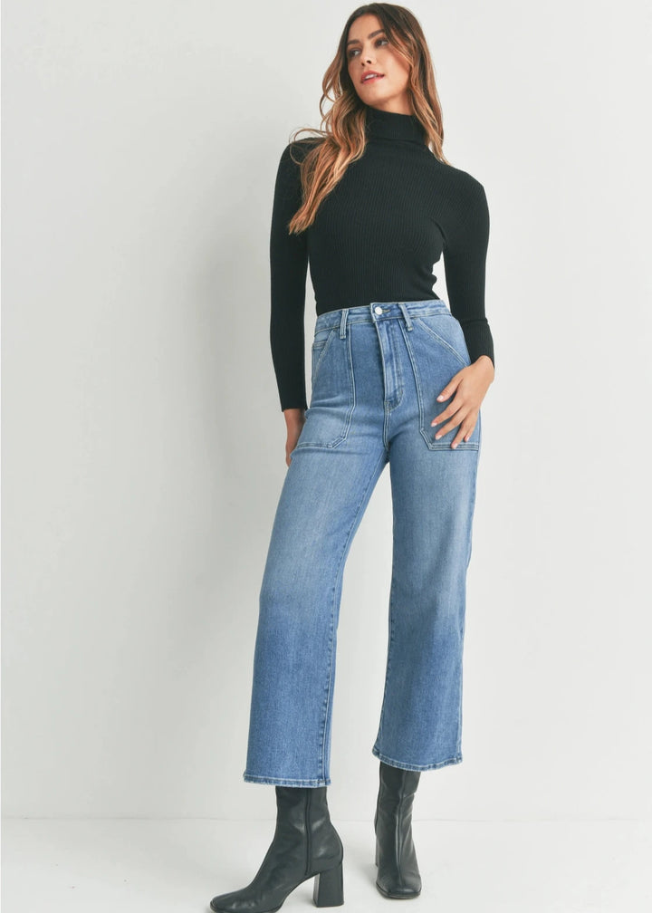 HR Cargo Pocket Wide Leg - Medium Denim