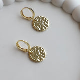 Hammered Medallion Huggies - Gold