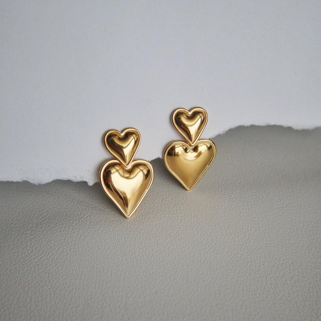 Double Heart Drop Earrings