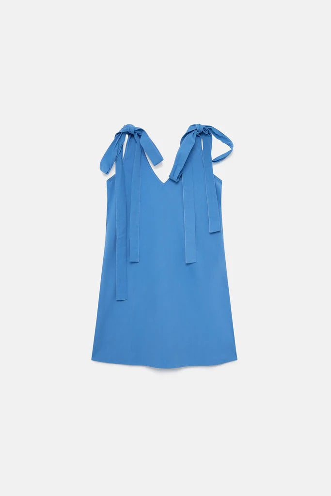 Shoulder Tie Dress - Blue