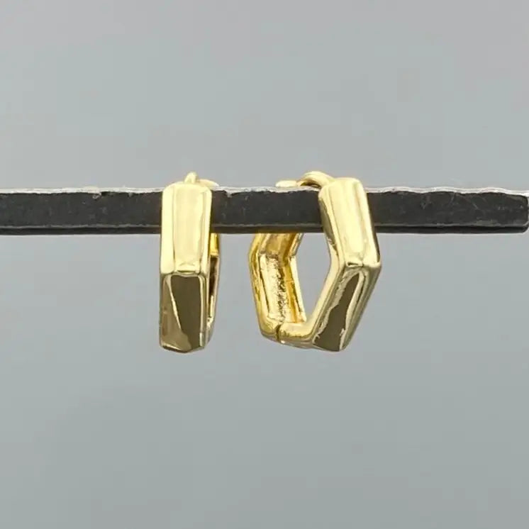 Bold Hexagon Clicker Hoops - Gold