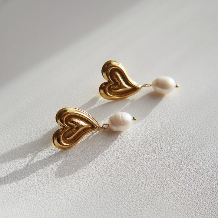 Pearl Drop Heart Earrings