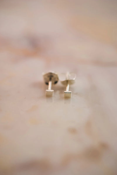 Square Mirror Stud Earrings - Silver