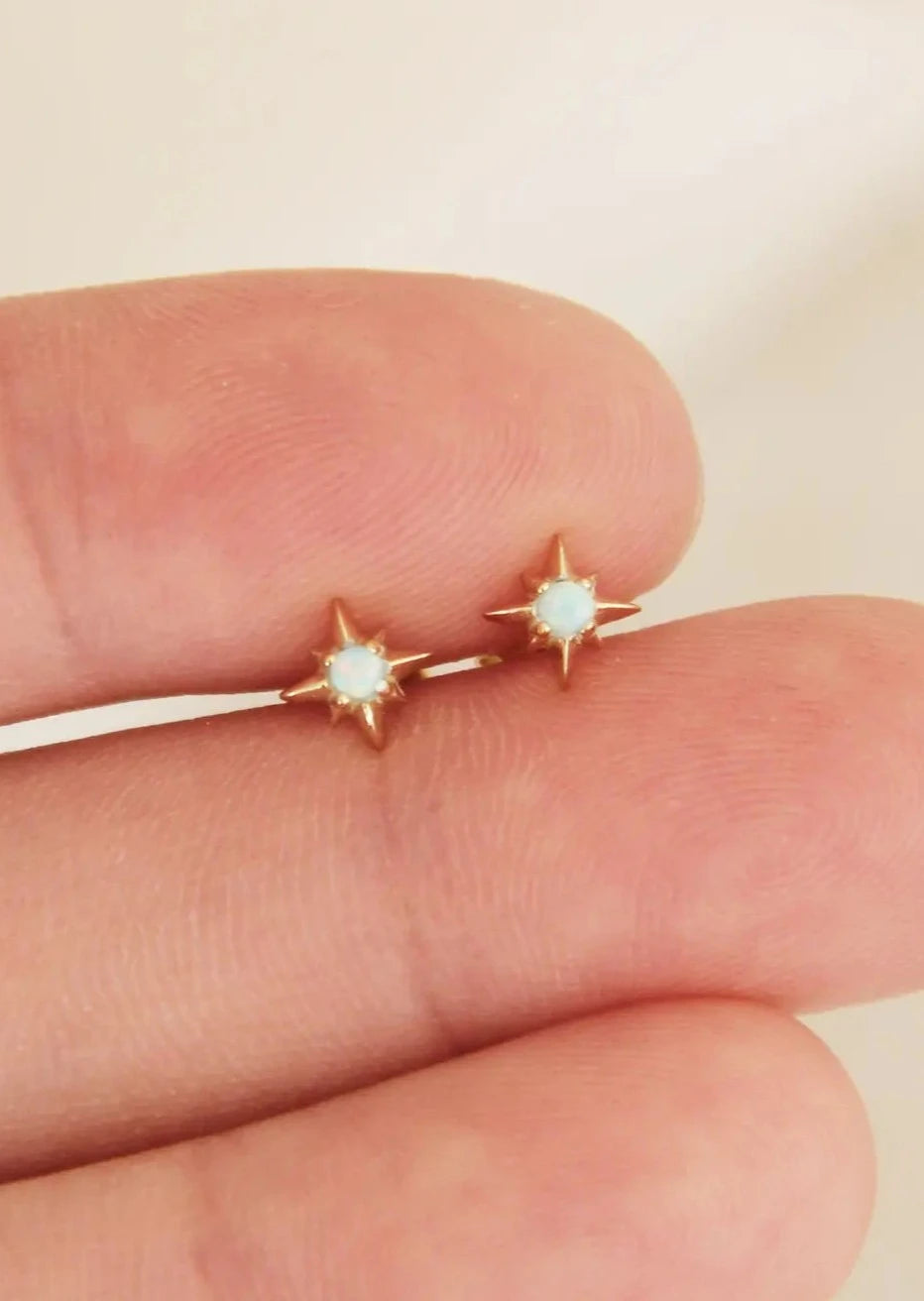 Tiny Opal Star Studs - Gold