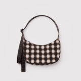 Small Nylon Crescent Bag - Blurred Gingham Brown