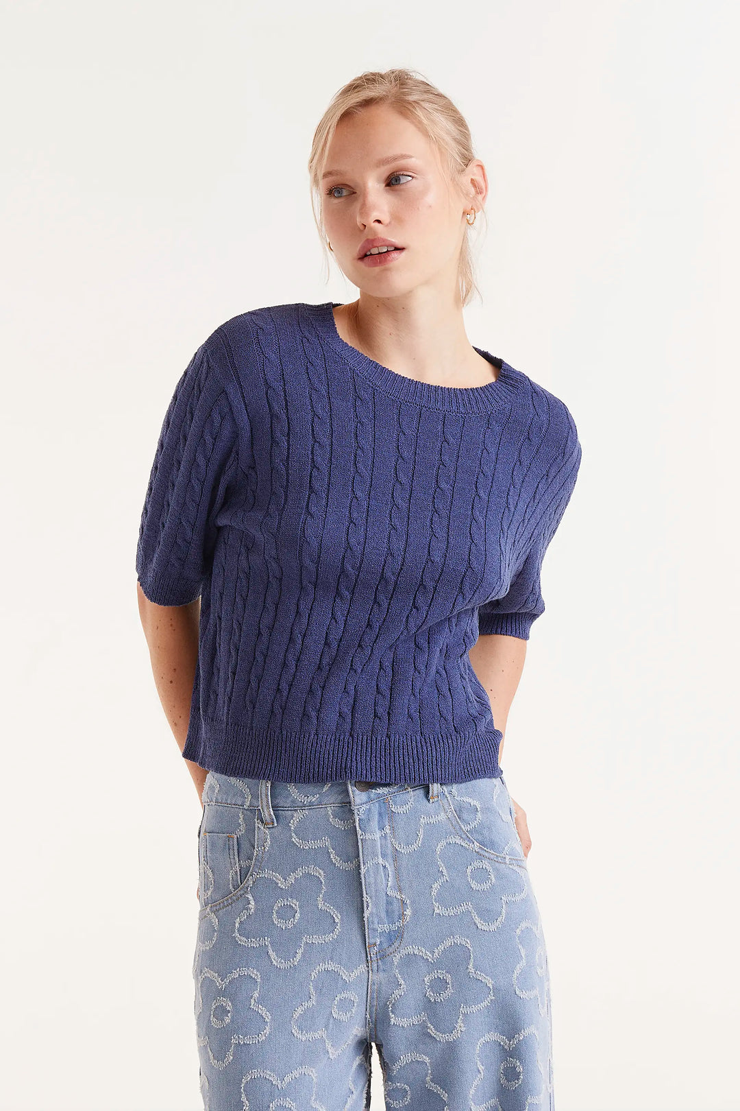 Cable Sweater - Navy Blue