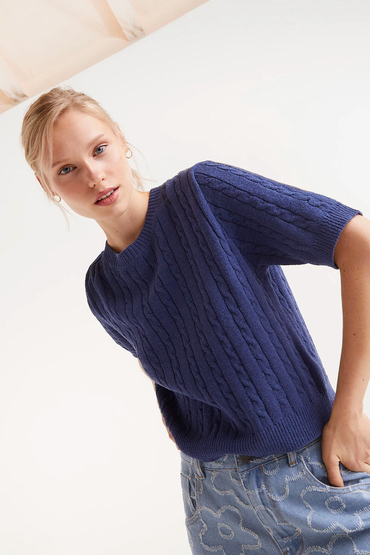 Cable Sweater - Navy Blue