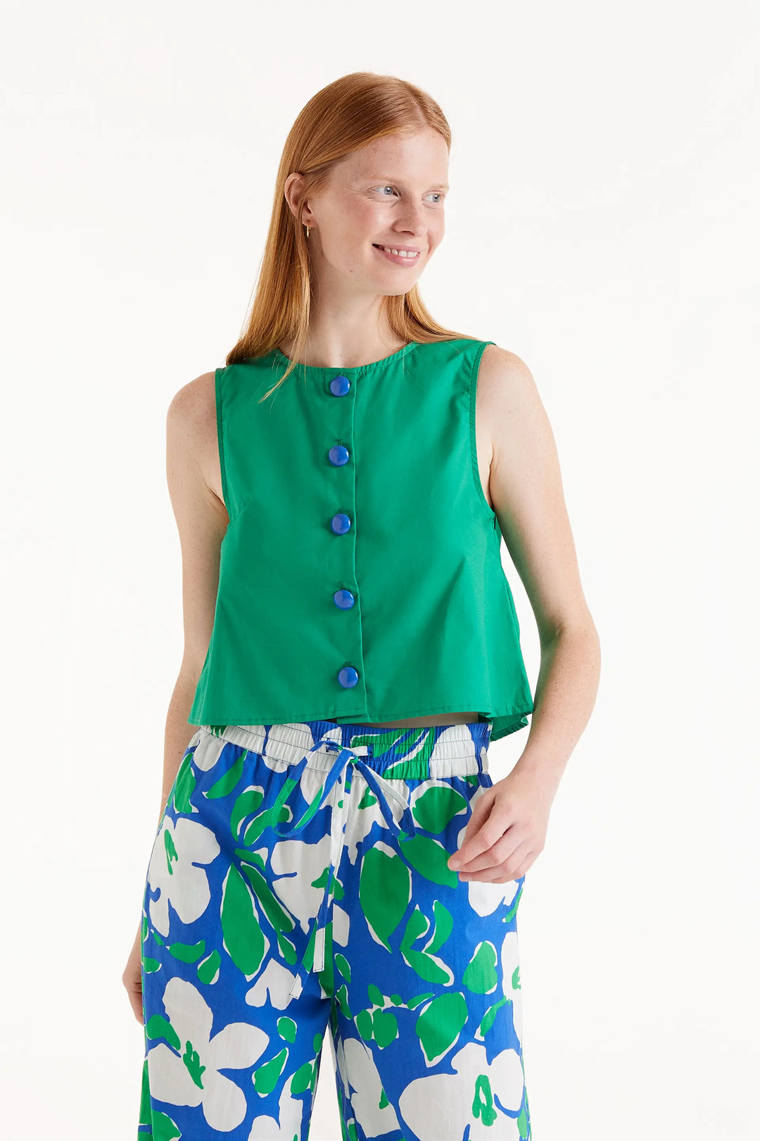 Button Tank - Green / Blue