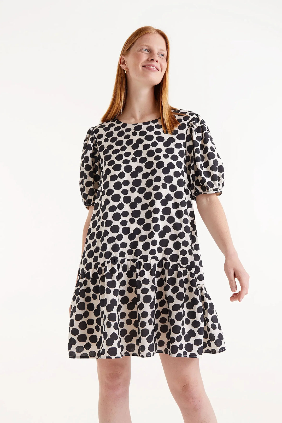 Abstract Polkadot Dress - Cream / Black