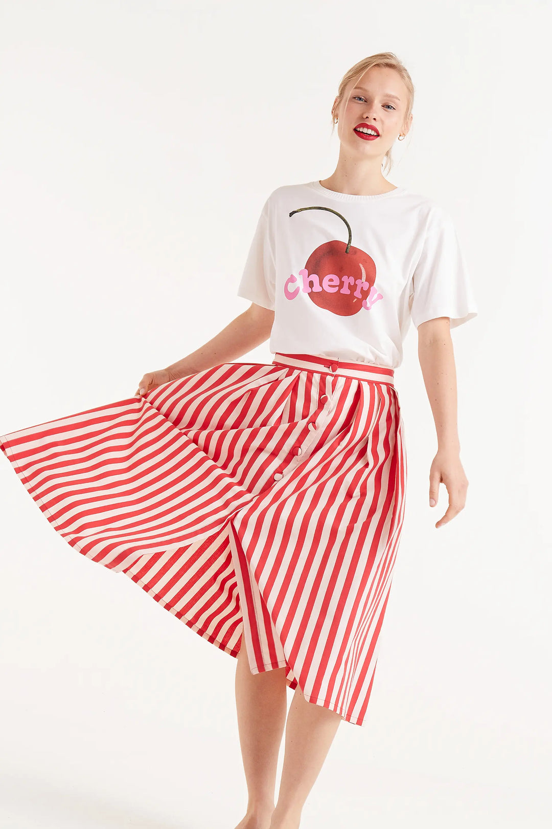 Midi Skirt - Red Stripe