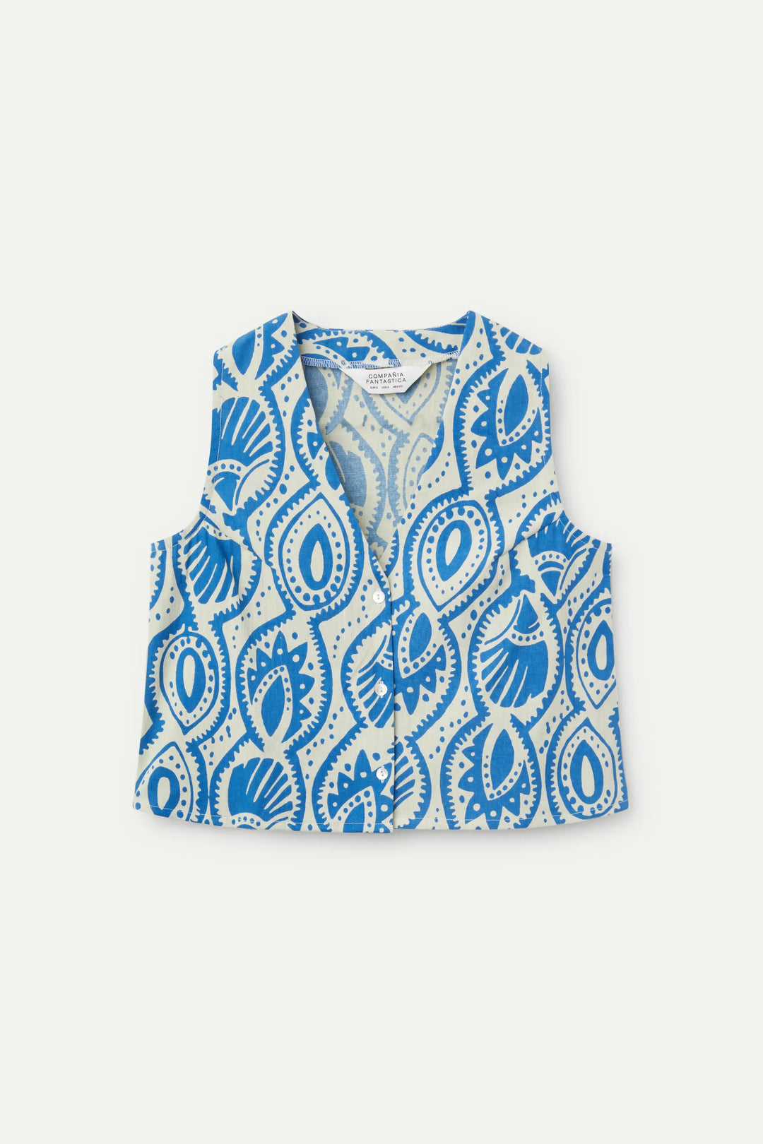 Patterned V - Neck Tank - Blue