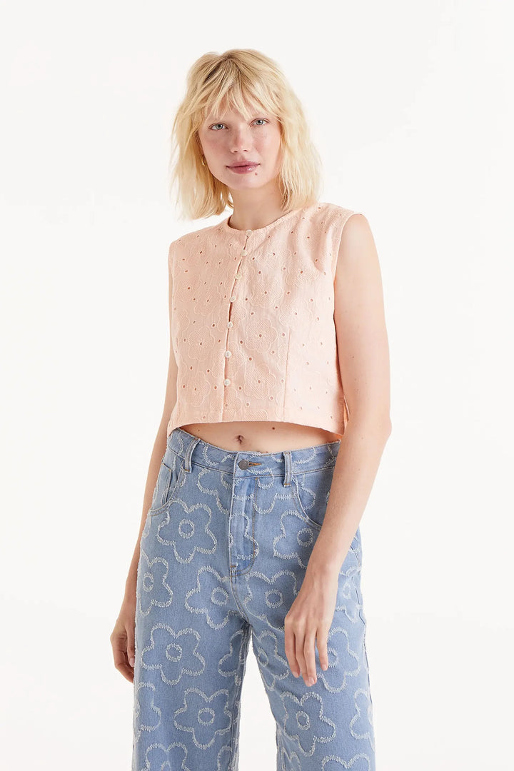 Eyelet Tank - Peach