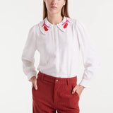 Flower Collar Top - White