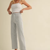 Patch Pocket Wide Leg Jeans - Stripe