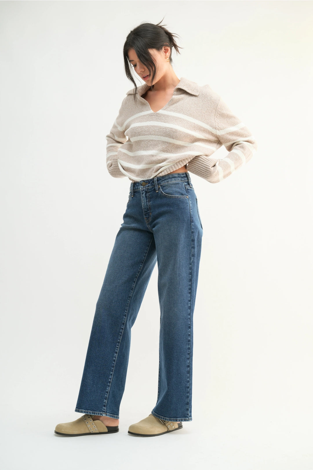 Mid Rise Slim Wide Leg - Dark Denim