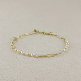 Paperclip + Pearl Bracelet - Gold