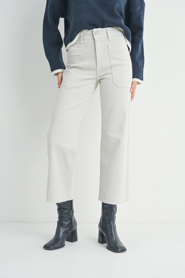 High Rise Utility Wide Leg Jeans - Sea Salt