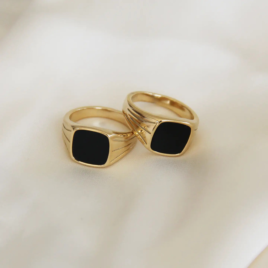 Black Signet Ring - Gold