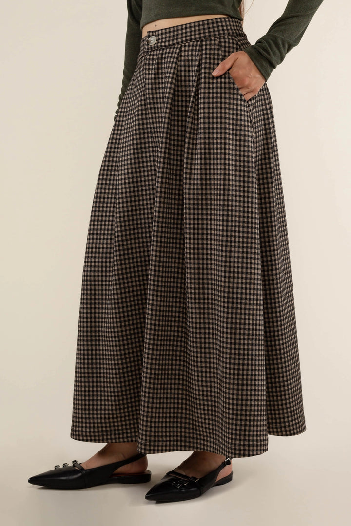 River Gingham Maxi Skirt - Tan / Black