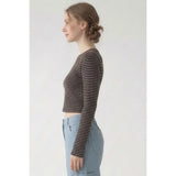 Striped Cotton Crop L/S Tee - Brown / Ivory
