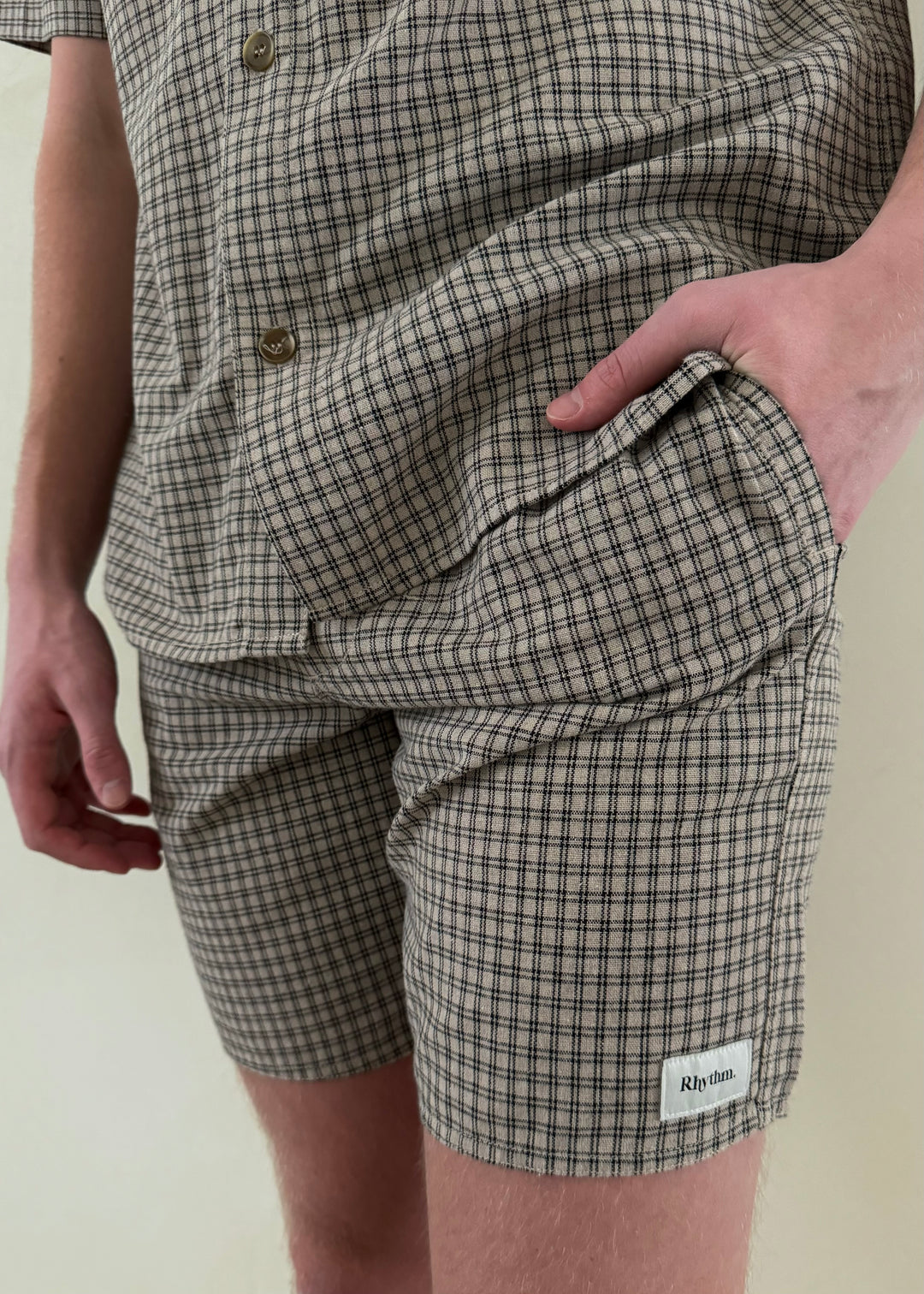 Linen Check Shorts - Sand