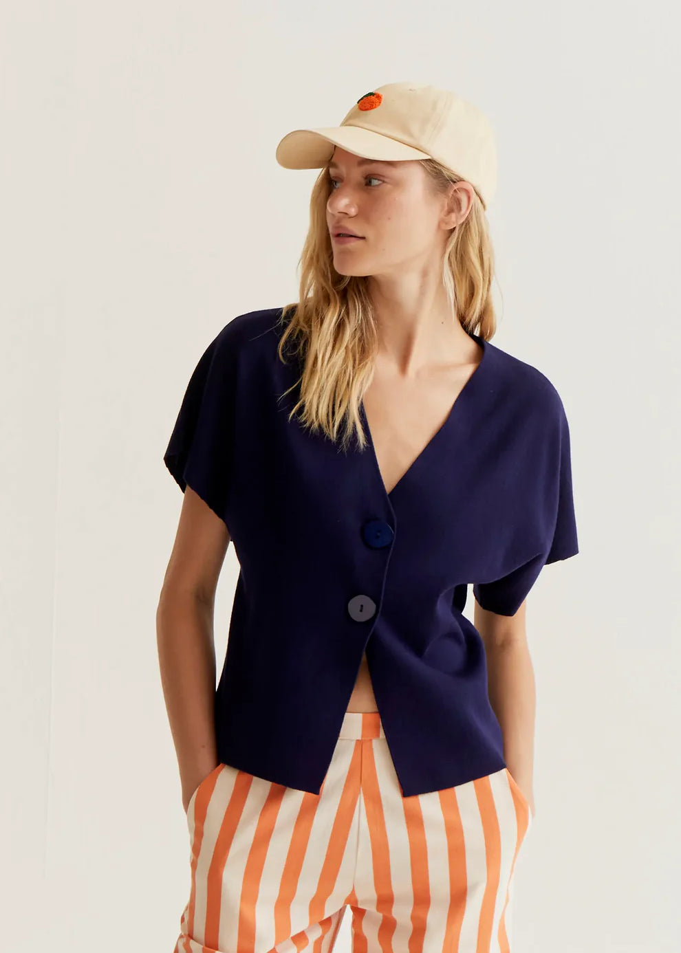 Short Sleeve Cardigan - Navy Blue