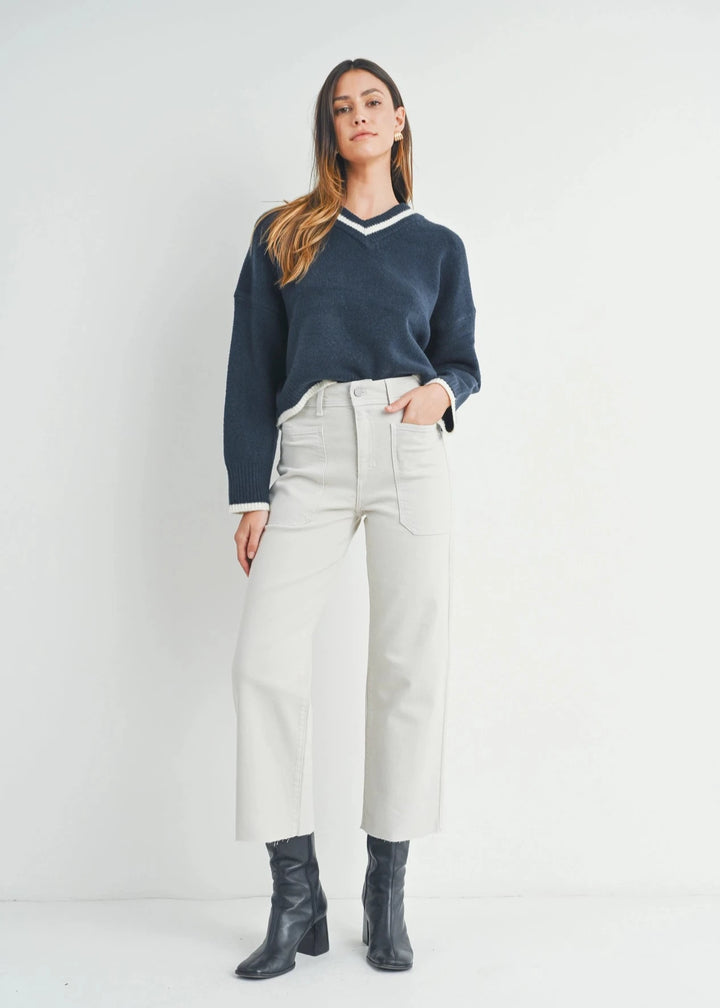 High Rise Utility Wide Leg Jeans - Sea Salt