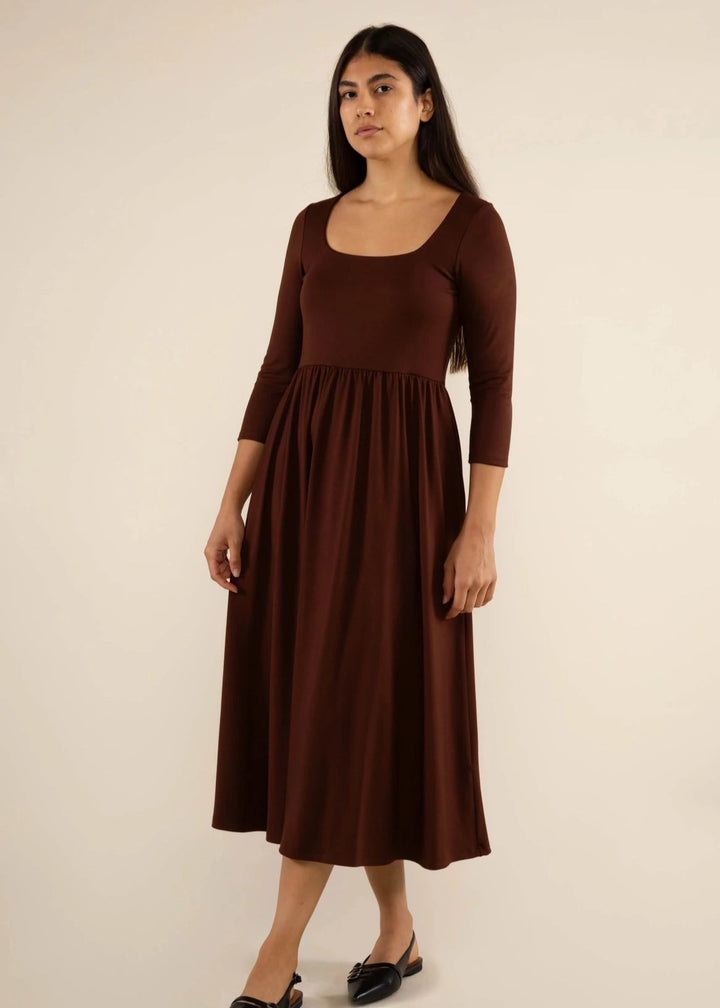 Lake 3/4th Sleeve Swing Dress - Chocolate