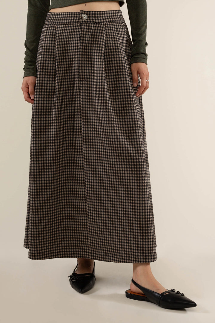 River Gingham Maxi Skirt - Tan / Black