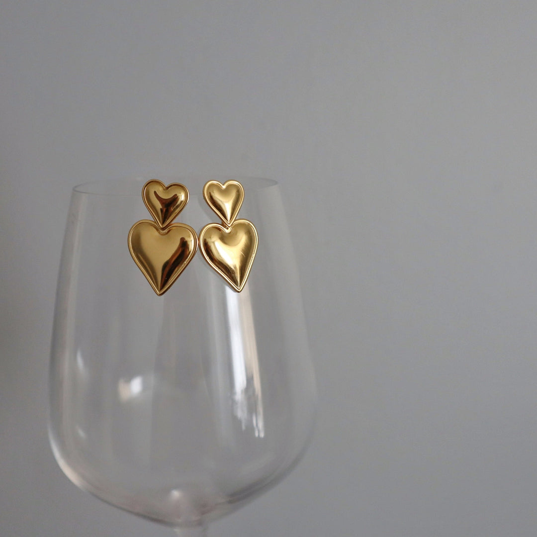 Double Heart Drop Earrings