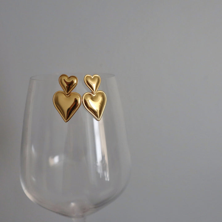 Double Heart Drop Earrings