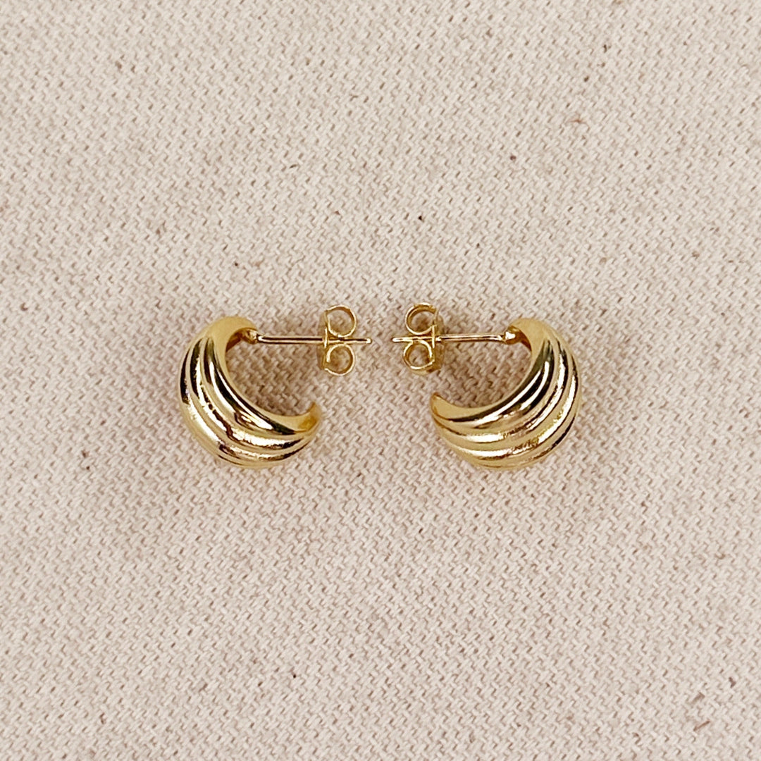 Rounded Ridged Hoops - Gold