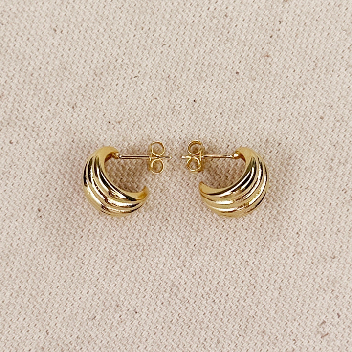 Rounded Ridged Hoops - Gold