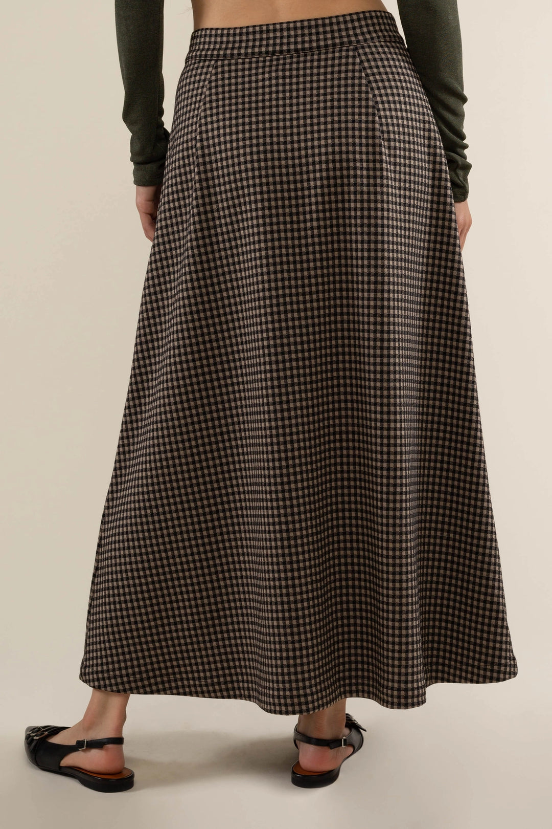 River Gingham Maxi Skirt - Tan / Black