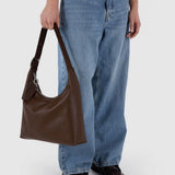 Recycled Leather Shoulder Bag - Brown