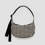 Small Nylon Crescent Bag - Black & White Gingham